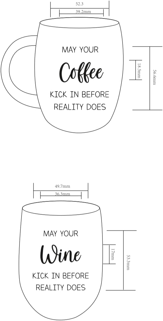 Graduation Gift Set: White Coffee Mug & Stemless Wine Glass