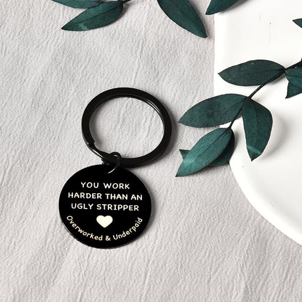Employee Appreciation Engraved Black Keychain for Coworkers