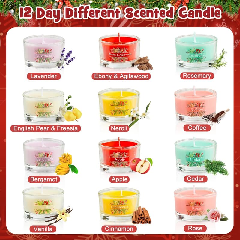 12 Mini Scented Soy Candles - Christmas Gift for Adults