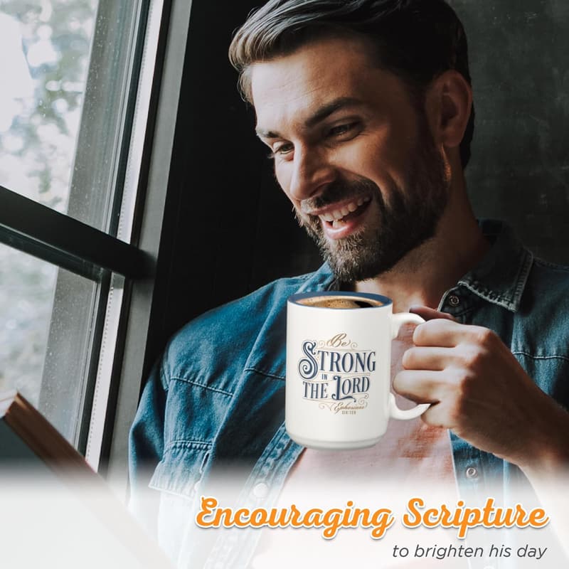 Christian Art Gifts Strong in the Lord Bible Verse Mug, 14 oz.