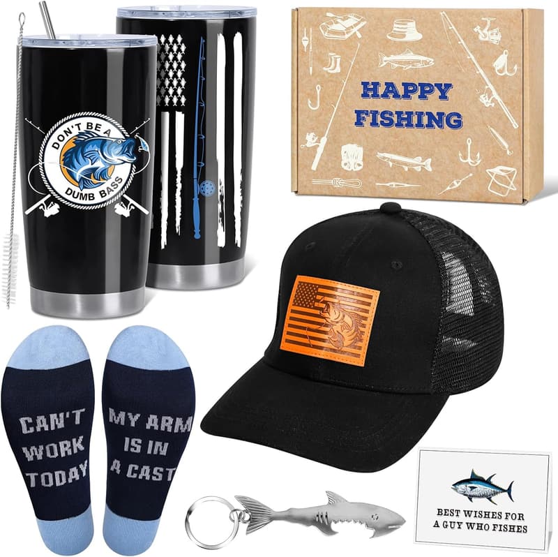 Fishing Gifts for Him: Funny Birthday Socks & Hat Set