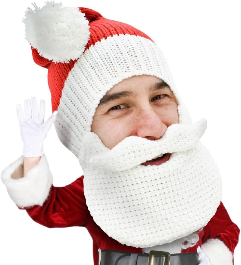 Handmade Knit Santa Beard Hat for Christmas