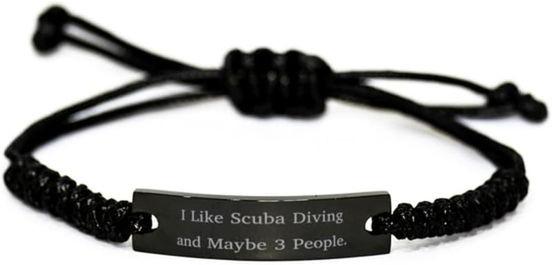 Unique Engraved Black Rope Bracelet for Scuba Divers