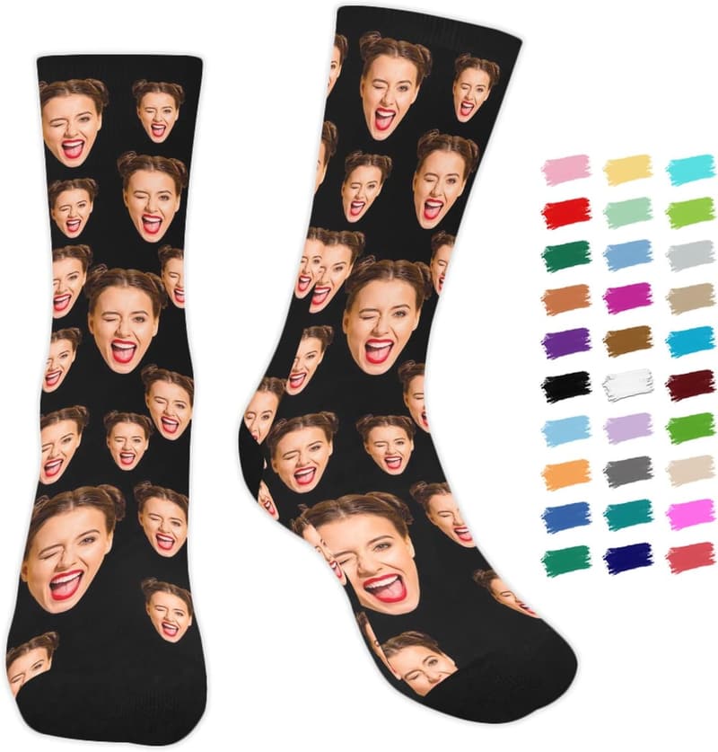 Personalized Photo Socks with Red Hearts for Men & Women