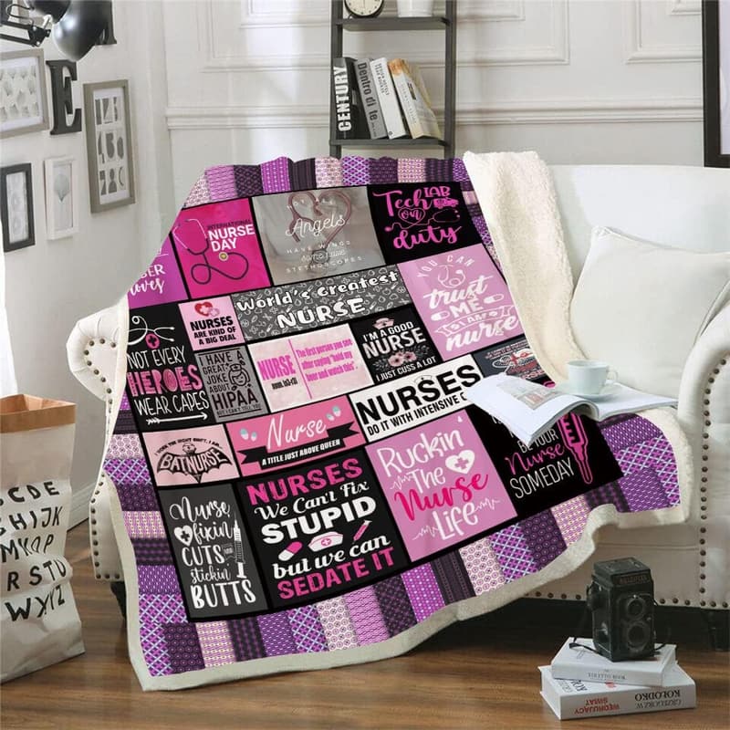 Nurse Week Fluffy Sherpa Throw Blanket - Gift for Nurses