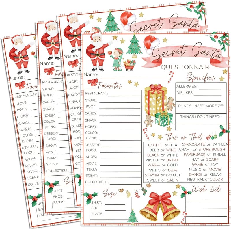 Christmas Wish List Questionnaire Cards - 25 Pack