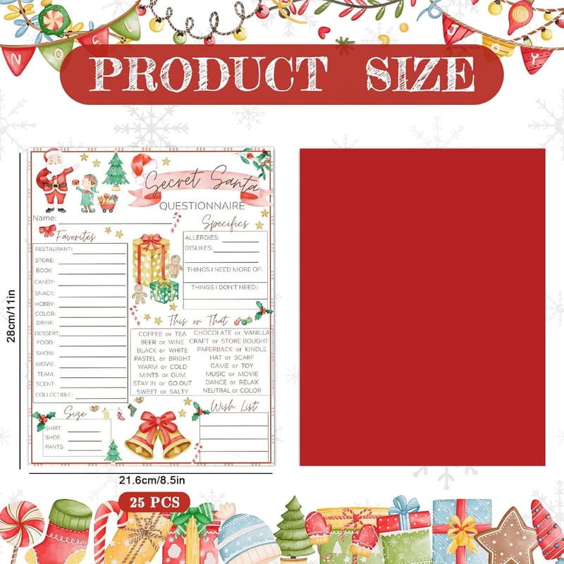 Christmas Wish List Questionnaire Cards - 25 Pack