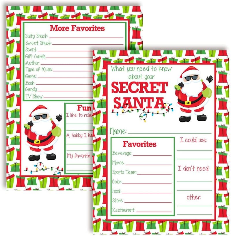 Secret Santa Fill-In Cards - 10 Pack (5