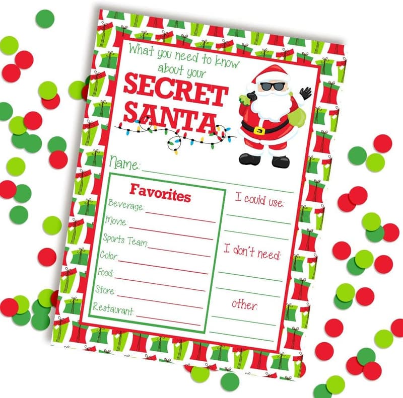 Secret Santa Fill-In Cards - 10 Pack (5