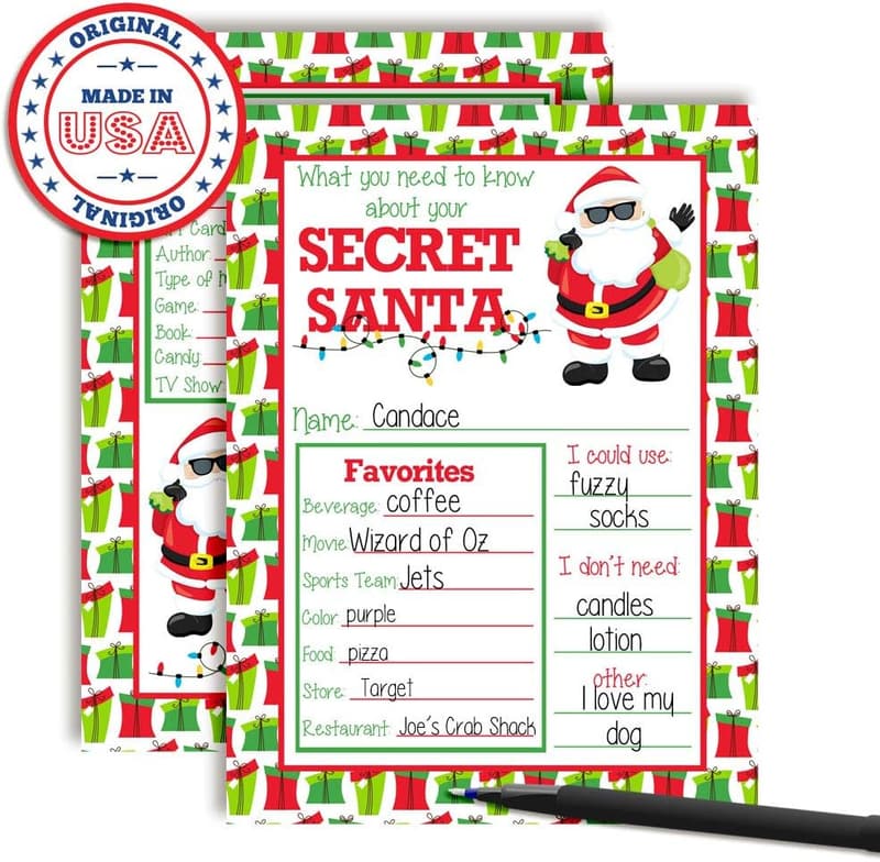 Secret Santa Fill-In Cards - 10 Pack (5