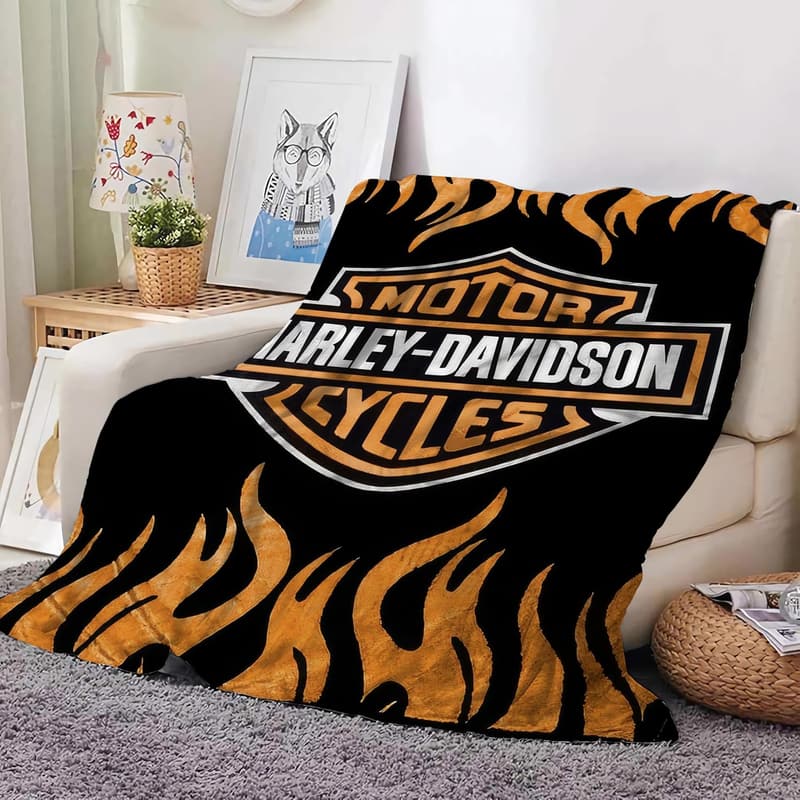 Motorcycle Blanket - Super Soft Black Flannel Fleece Throw for Men