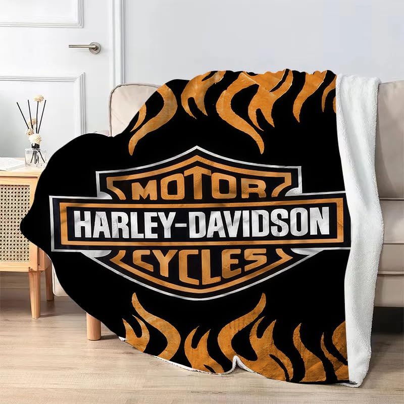 Motorcycle Blanket - Super Soft Black Flannel Fleece Throw for Men