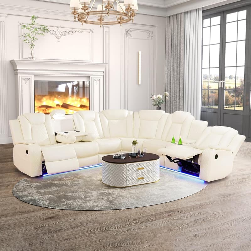 Power Recliner Sectional Sofa with LED Lights & Wireless Charger