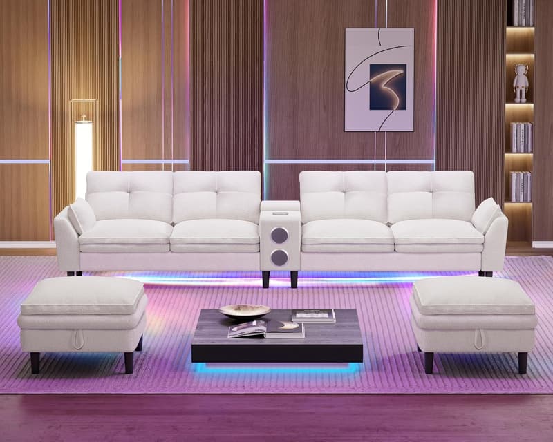 Modular U-Shaped Sectional Sofa with Bluetooth Speaker & LED Lights
