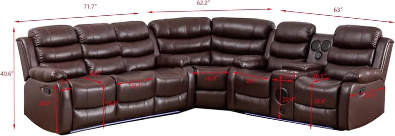 Modern Reclining Sectional Sofa with LED Light & USB Chargers