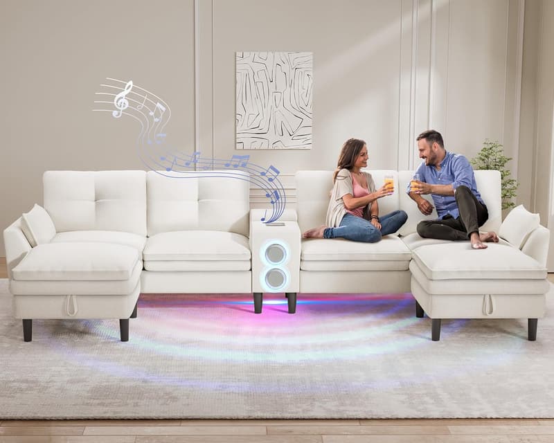 Modern Cloud Couch Sectional Sofa with Bluetooth & LED Light
