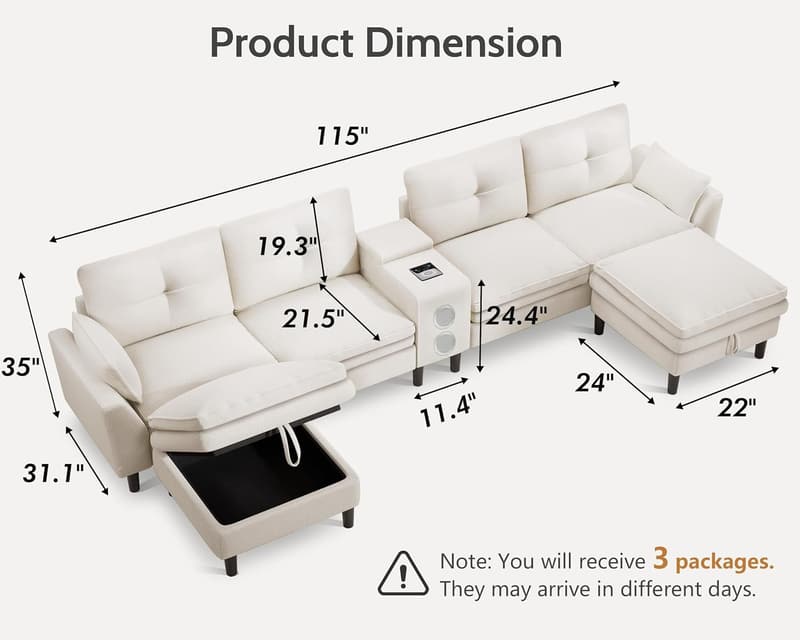 Modern Cloud Couch Sectional Sofa with Bluetooth & LED Light