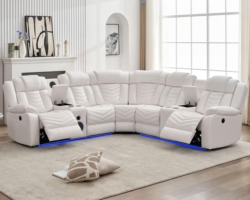 L-Shaped 5-Seat Faux Leather Power Recliner Sofa Set