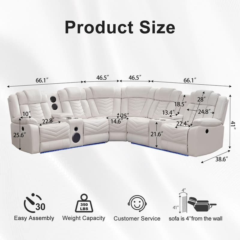 L-Shaped 5-Seat Faux Leather Power Recliner Sofa Set