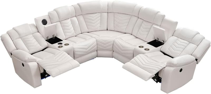 L-Shaped 5-Seat Faux Leather Power Recliner Sofa Set