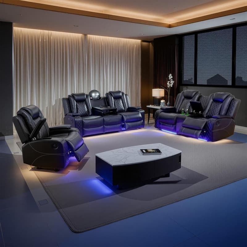 Electric Recliner Chair & Sectional Sofa Set with LED Light