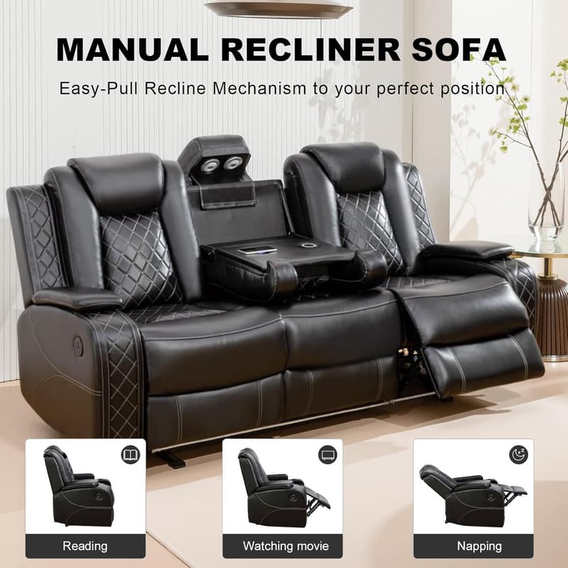 Electric Recliner Chair & Sectional Sofa Set with LED Light