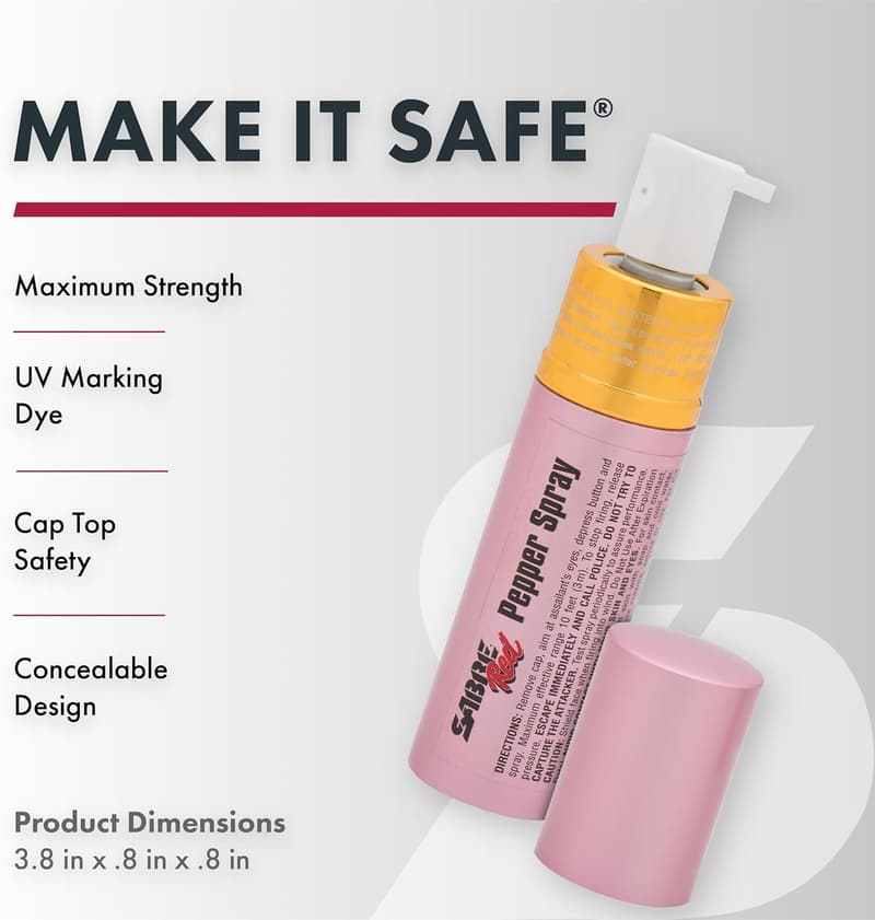 Discreet Pink Pepper Spray with UV Dye - 12 Bursts