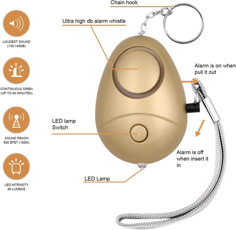 Personal Security Alarm - 6-Pack Keychain with LED Lights