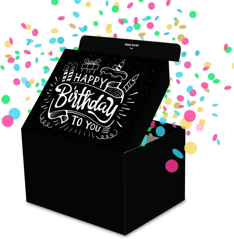 Birthday Exploding Confetti Gift Box Surprise Kit - Black Premium