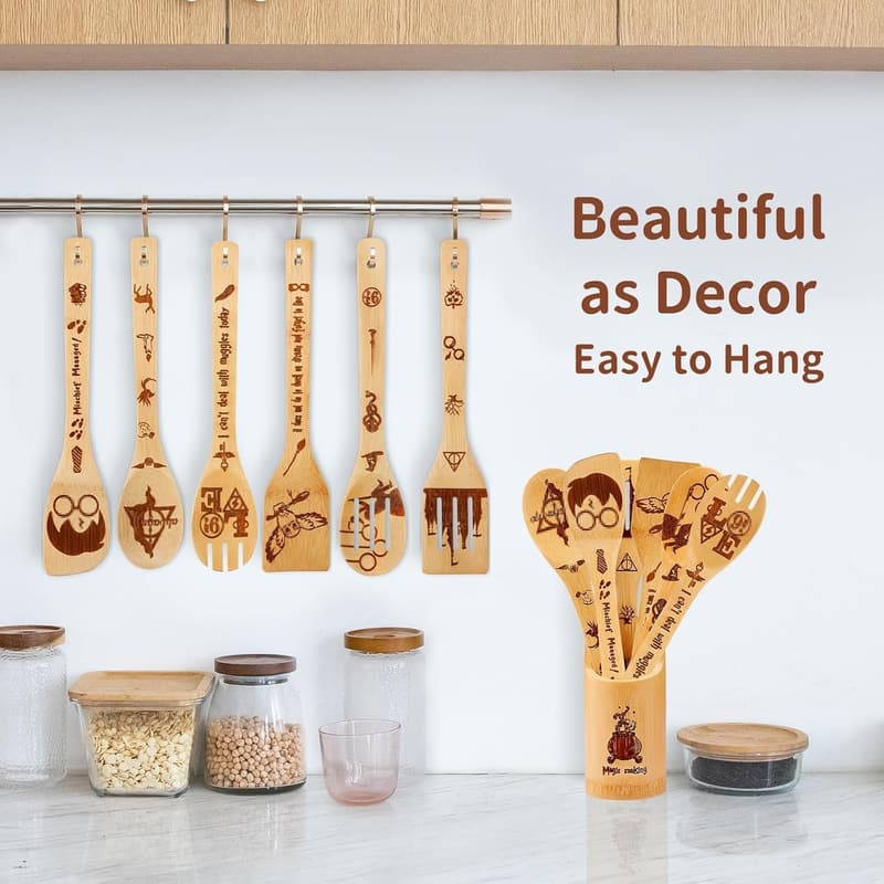 7-Piece Wooden Cooking Utensils Set for Women - Perfect for Weddings & Housewarming