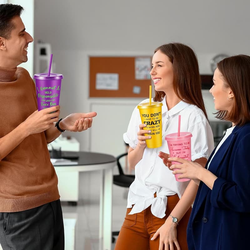 Funny 24oz Plastic Tumblers with Lids & Straws for Office Gifts