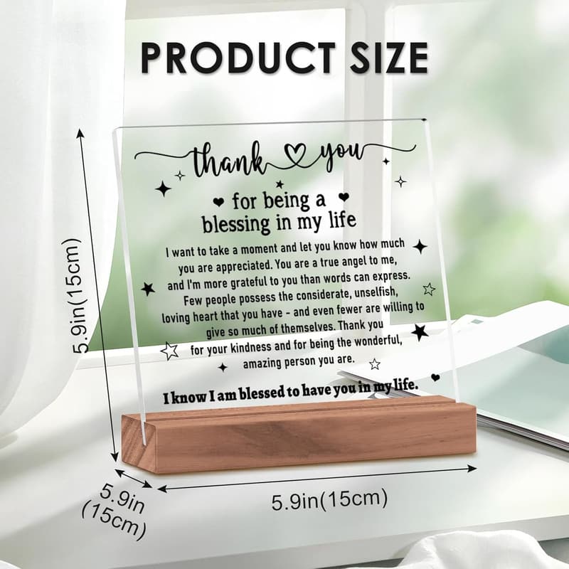 Thank You Acrylic Plaque - Appreciation Gift for Friends & Family