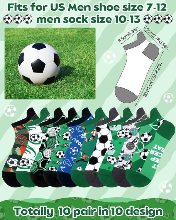 Funny Cotton Soccer Socks for Men - 10 Pairs Gift Set