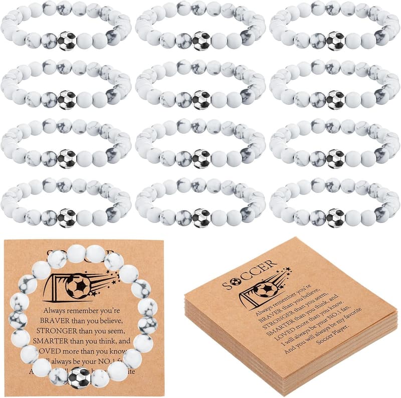 Inspirational Black & White Beaded Sport Bracelets Set for Teams