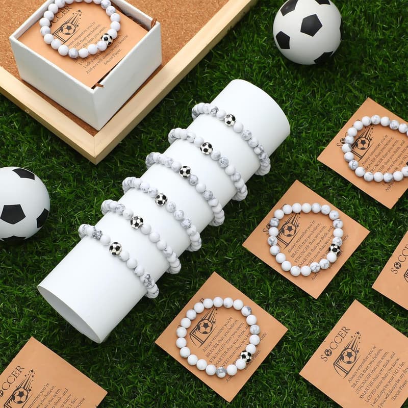 Inspirational Black & White Beaded Sport Bracelets Set for Teams