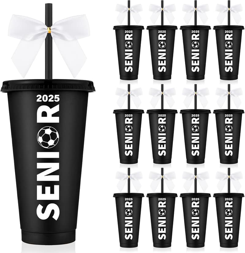 2025 Senior Night Soccer Tumblers - 12 Pack with Lid & Straw