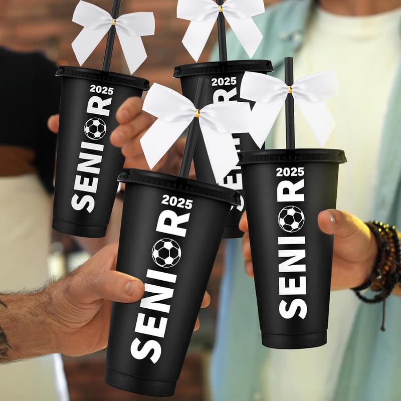 2025 Senior Night Soccer Tumblers - 12 Pack with Lid & Straw