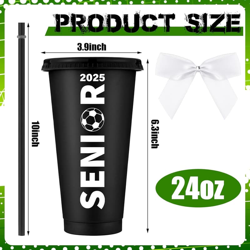 2025 Senior Night Soccer Tumblers - 12 Pack with Lid & Straw