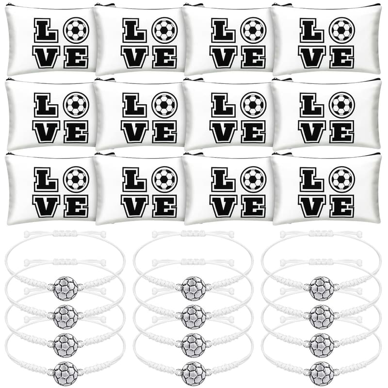 Soccer Gifts Set: 12 Adjustable Bracelets & Makeup Bags