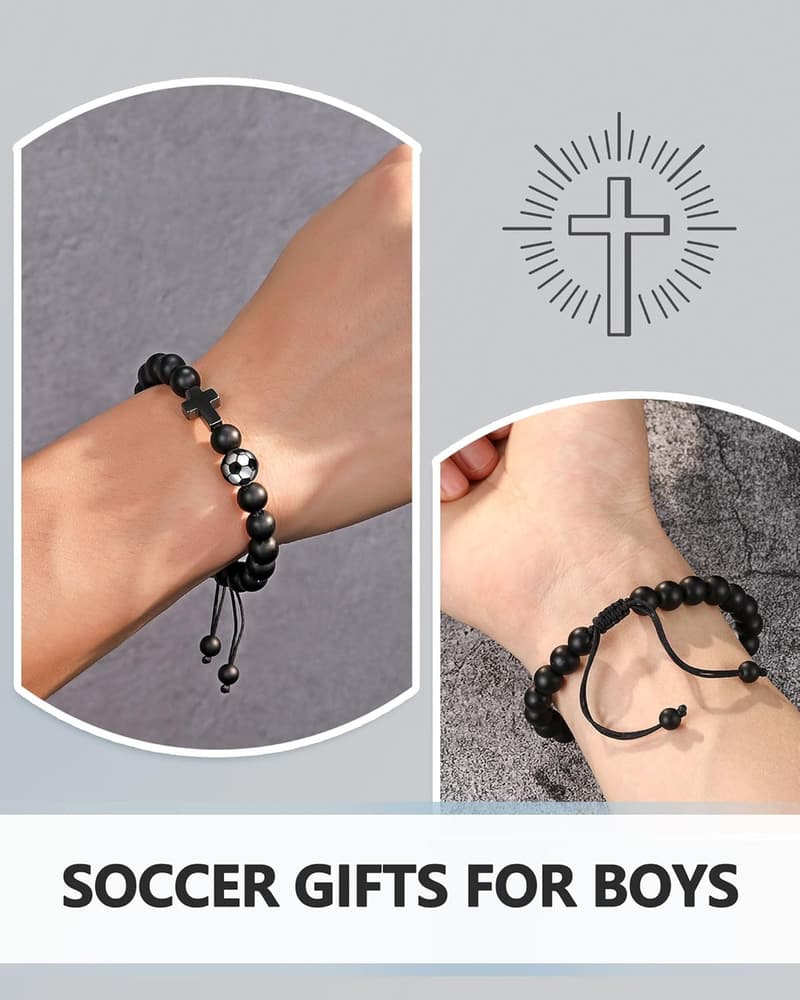 Natural Stone Baseball Soccer Cross Bracelet for Son