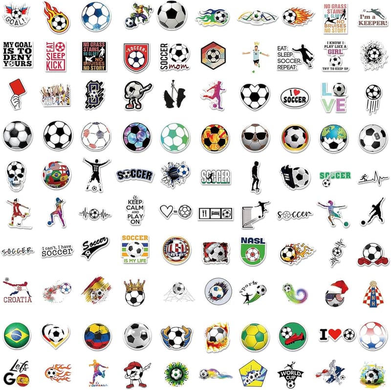 Soccer Stickers Pack - 100 Motivational Vinyl Waterproof Designs