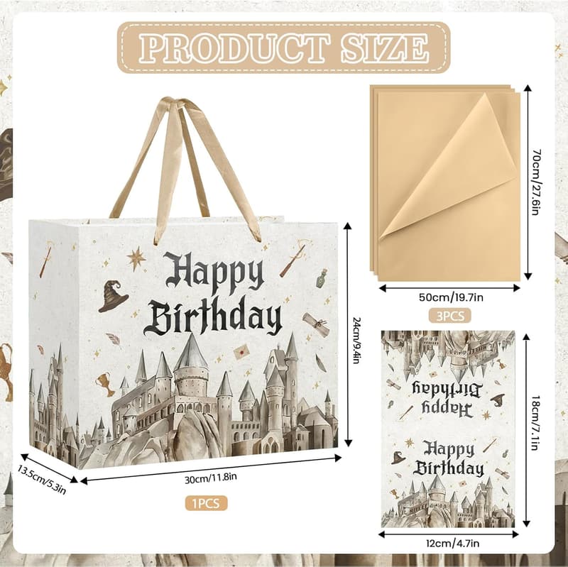 Wizard Birthday Gift Bag with Tissue Paper & Greeting Card