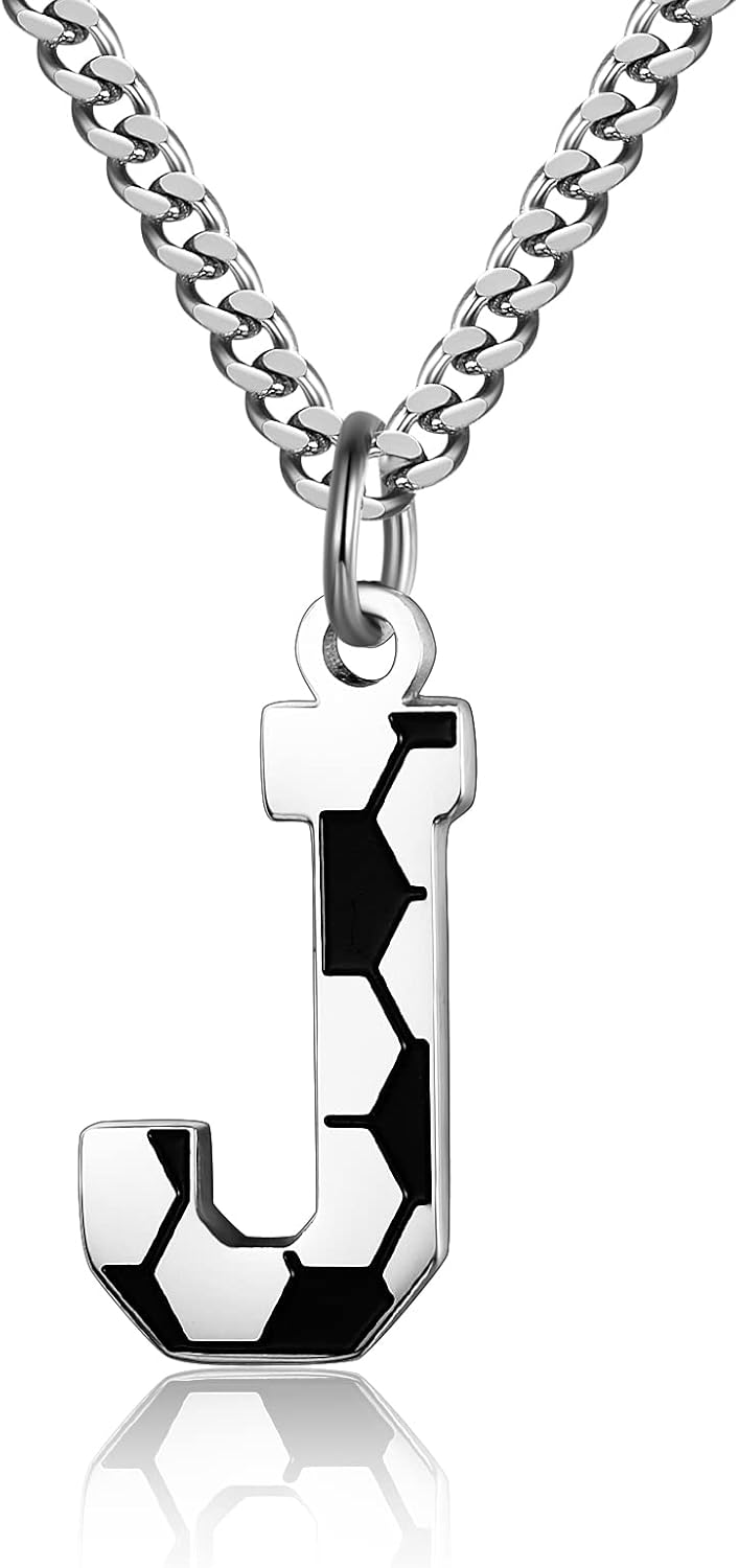 Men's Initial A-Z Soccer Necklace with Stainless Steel Chain