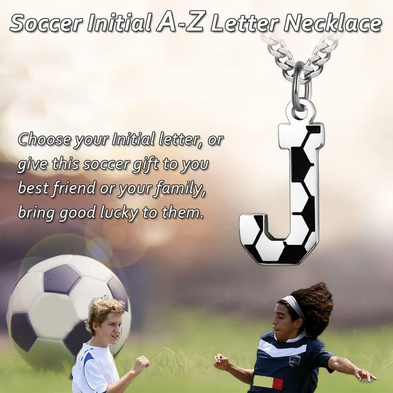 Men's Initial A-Z Soccer Necklace with Stainless Steel Chain
