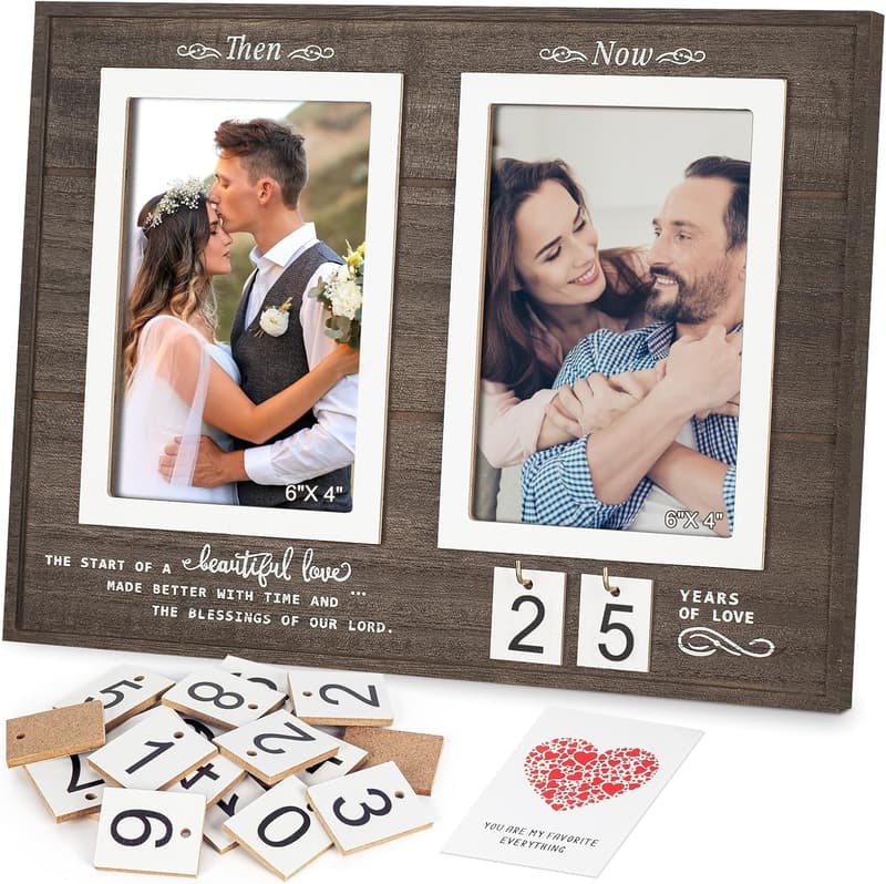 Then & Now Anniversary Wood Photo Frame for Couples