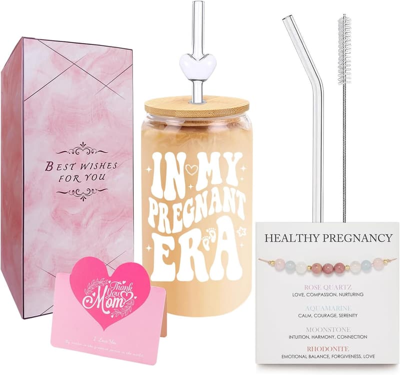 First Time Mom Gift Set – Glass Cup & Hope Bracelet