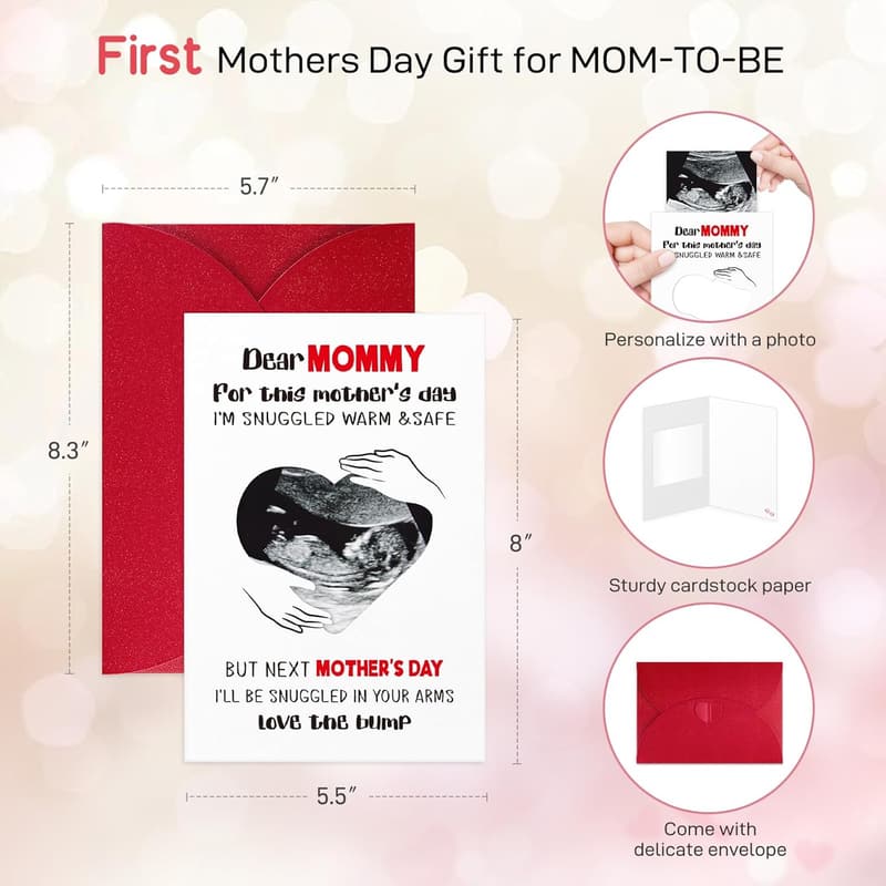 First Time Mom Day Card with Photo Frame - Keepsake for Expecting Mothers