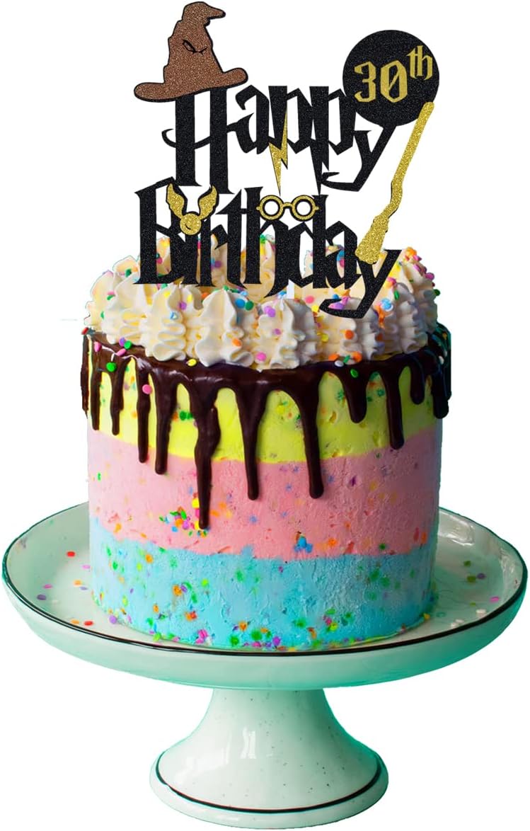 30th Birthday Wizard Cake Topper - Black Boy & Girl Decoration