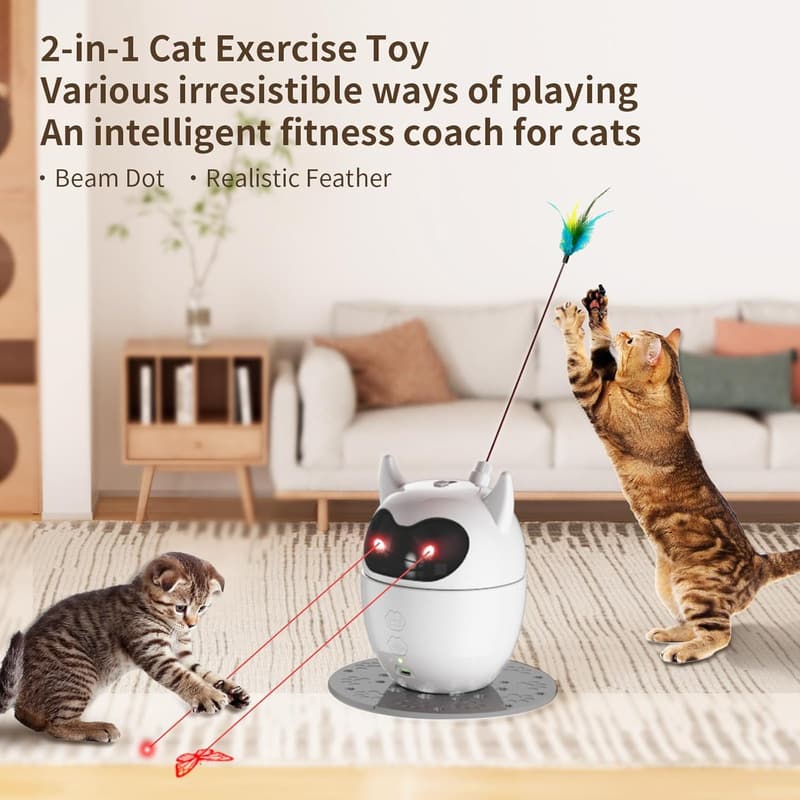 Interactive Dual-Mode Cat Laser Toy with Feather Teaser