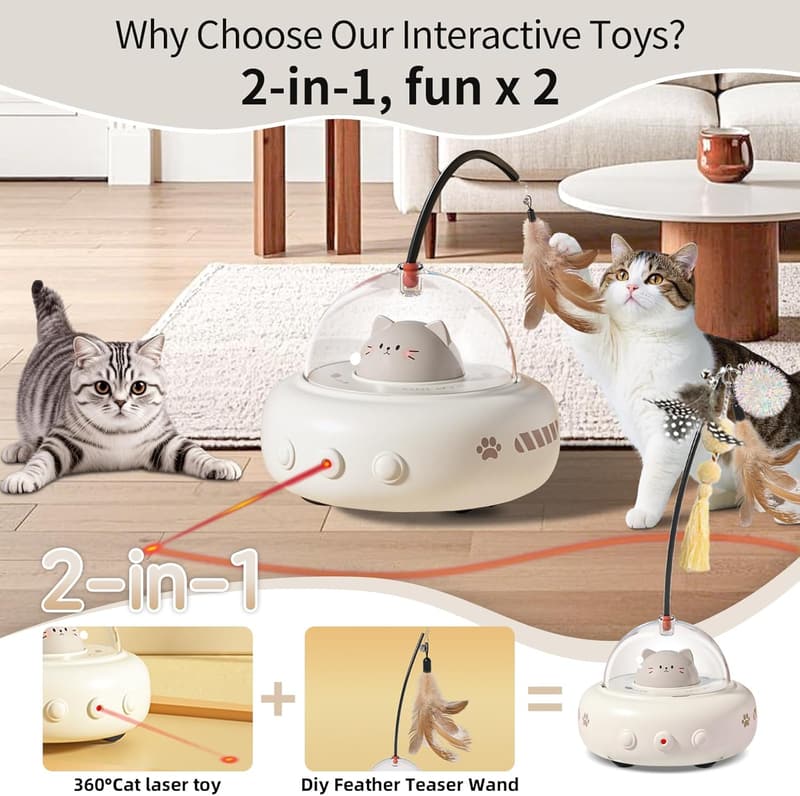 Interactive 2-in-1 Laser & Feather Cat Toy for Indoor Cats